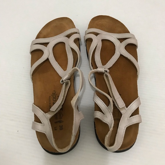 Naot Tamara White Gladiator Sandal Riveted Hook Loop Cork Leather Size L8 - Picture 4 of 6